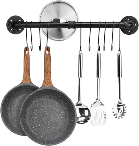 Toplife Riel de ollas de 23.7 pulgadas, organizador de utensilios de cocina montado en la pared con riel colgante desmontable para sartenes y tapas