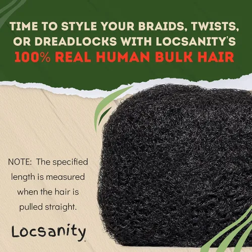 Miniatura 7 de Locsanity Afro Kinky 100% cabello humano natural a granel, cabello trenzado para rastas, reparación de rastas, extensiones de rastas, giros