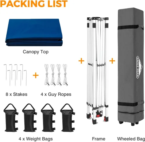 Miniatura 58 de EAGLE PEAK Tienda de campaña desplegable con bolsa de transporte con ruedas, 8 estacas, 4 cuerdas, 4 bolsas de peso, toldo de tienda de campaña