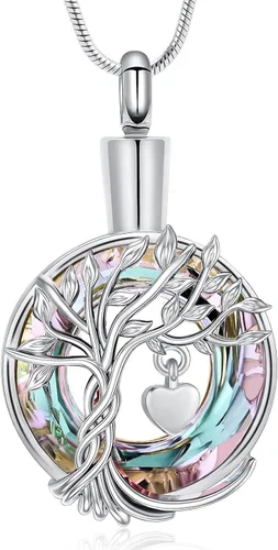 Miniatura 12 de Hearbeingt Collares de urna de lágrima para cenizas, medallón conmemorativo de cenizas del árbol de la vida, joyería de cremación, colgante