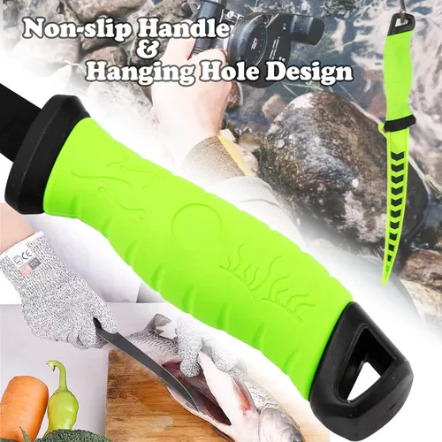 Miniatura 5 de Cuchillo de filete, cuchillo de filete profesional de 7 pulgadas para pescado, cuchillos de pesca con hoja de acero inoxidable con afilador y Verde