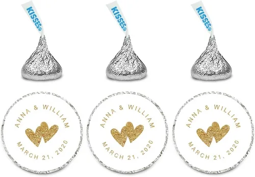 Miniatura 31 de Andaz Press Etiquetas personalizadas de gota de chocolate para boda, nombres y fecha redondos de novios, azul bebé, paquete de 240, personalizadas