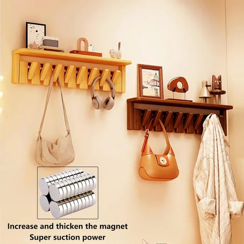 Miniatura 2 de Percheros para colgar en la pared, ganchos para llaves de piano, colgador de madera maciza natural, tela no tejida, perchas para armario, cocina