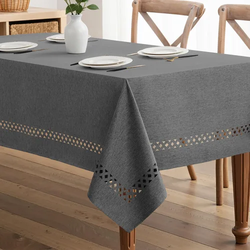 Miniatura 19 de MIULEE Mantel redondo de poliéster de lino beige con recortes decorativos, impermeable, resistente a las manchas y al encogimiento, 60 x 60