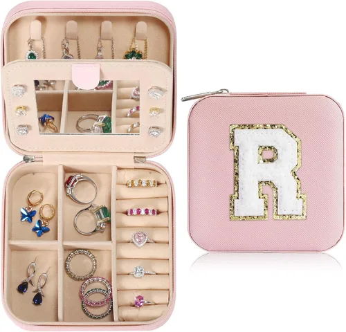 Parima Joyero grande para niñas, joyero con inicial de viaje para niñas Caja organizadora de joyas grande Joyero de viaje organizador de joyero