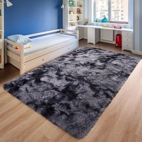 Miniatura 2 de Alfombra de área de 8 x 10 pies, color gris oscuro, para sala de estar, grande, esponjosa, suave, gruesa, moderna, lavable, para interiores