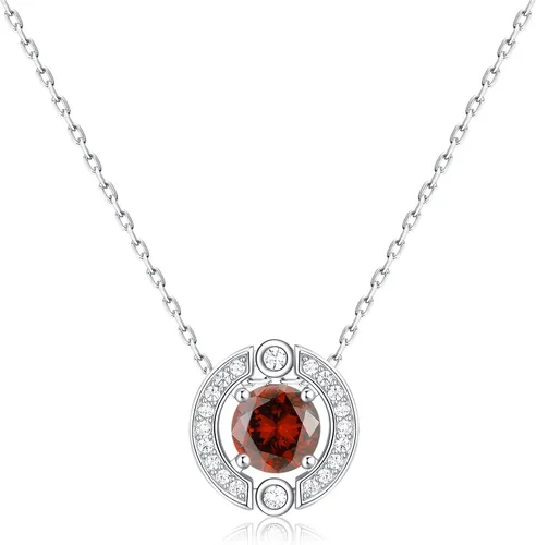 Collar con halo de piedra natal para mujer plata de ley chapado en platino piedras preciosas brillantes corte redondo colgante de solitario collares