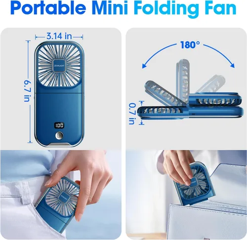 Miniatura 6 de Ventilador de mano portátil 5 en 1 recargable por USB, ventilador de collar, ventilador de escritorio, soporte plegable para teléfono, flujo de aire