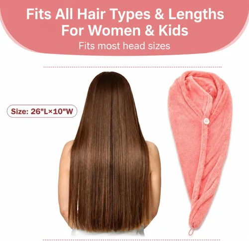 Miniatura 4 de ADOGO Toalla de microfibra para el cabello, paquete de 2 turbantes para cabello mojado, toallas de secado para mujeres y niños, adecuadas para todo
