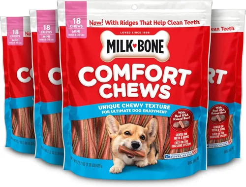 Miniatura 9 de Milk-Bone Mini Comfort Chews, golosinas para perros sin piel cruda con textura masticable única y carne de res real, 6 mini golosinas (paquete de 5)