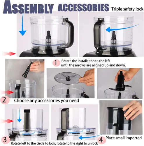 Miniatura 7 de Procesador de alimentos grande de 14 tazas, tazón XL, tolva grande para mezclar, batir, triturar y cortar, picar carne y verduras, amasar, todo