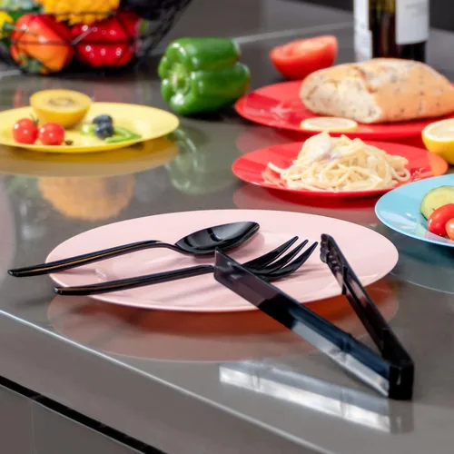 Miniatura 4 de Juego de utensilios de plástico para servir, 18 piezas, 9 pulgadas, negro
