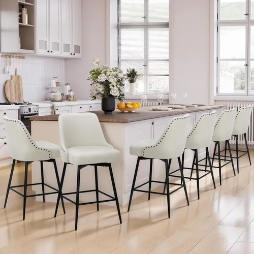 Miniatura 7 de COLAMY Juego de 2 taburetes de bar, sillas giratorias de altura de mostrador de 26 pulgadas con respaldo, asiento acolchado grueso y reposapiés
