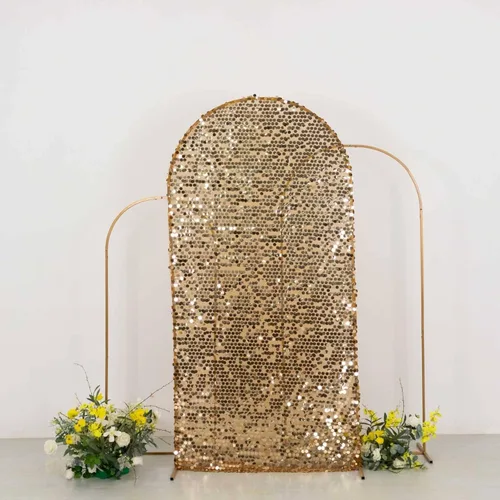 Miniatura 8 de Efavormart - Funda para telón de fondo de lentejuelas color plateado brillante para arco de boda con parte superior redonda, de una cara, 5 pies