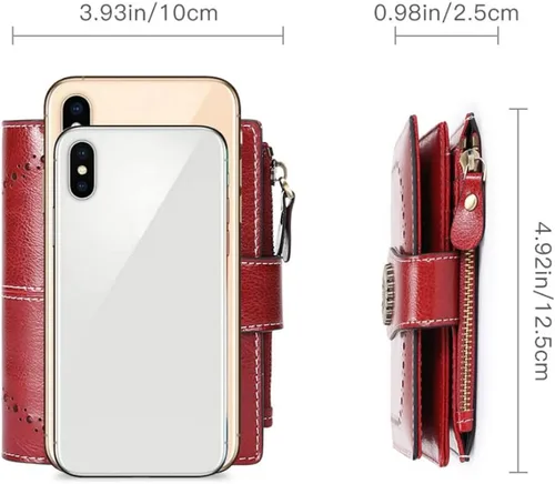 Miniatura 123 de SENDEFN - Billetera pequeña de piel auténtica para mujer, diseño plegable con ventana para tarjeta de identificación