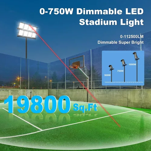 Miniatura 6 de 112500LM Luz de estadio LED atenuable 0-750w súper brillante Luz de inundación LED para arena al aire libre 100-277v 5000k Yoke U Mount IP66