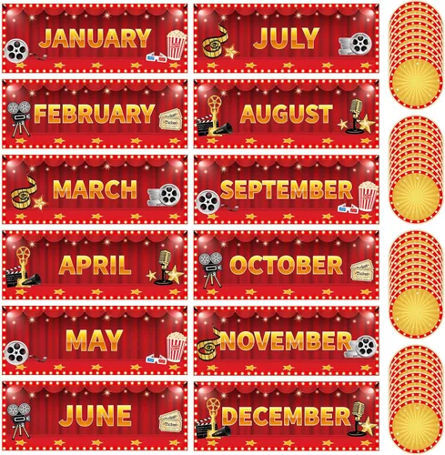 Miniatura 10 de Zonon Conjunto de 48 Piezas de Titulares Mensuales Navideños 12 Meses del Año Encabezados Bordes de Tablón de Anuncios Mensuales de Temporada con 36