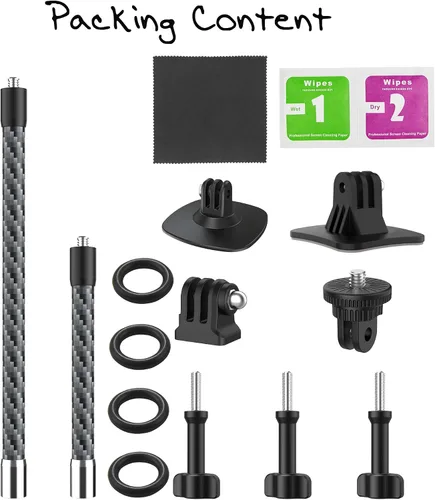 Miniatura 7 de Kit de brazo de extensión de fibra de carbono para casco de montaje en poste de metal para GoPro Hero 13/12/11/10/9/8/7/6/5 negro, Insta360 X5 / X4