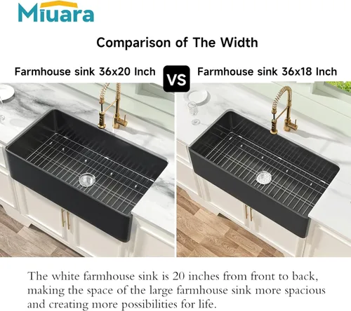 Miniatura 51 de Miuara Fregadero de Granja Negro de 33 Pulgadas - Fregadero de Cocina Grande de Frente con Delantal Tazón Individual 33"x18"x10", Instalación Bajo