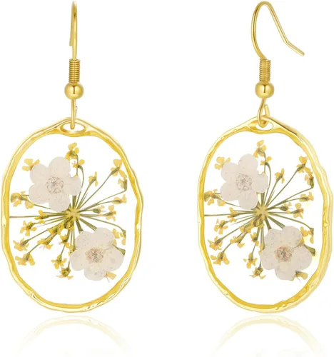 Miniatura 44 de Forget-Me-Not and Queen Anne's Lace Pressed Wildflower Earrings Pressed Flower Earrings Handmade Drop and Dangle Earrings Gift for Woman
