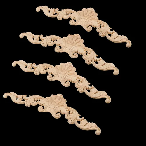Miniatura 3 de 4 piezas de madera tallada esquina Onlay apliques puerta gabinete sin pintar decoración de muebles para el hogar (7.9 in x 2.0 in)