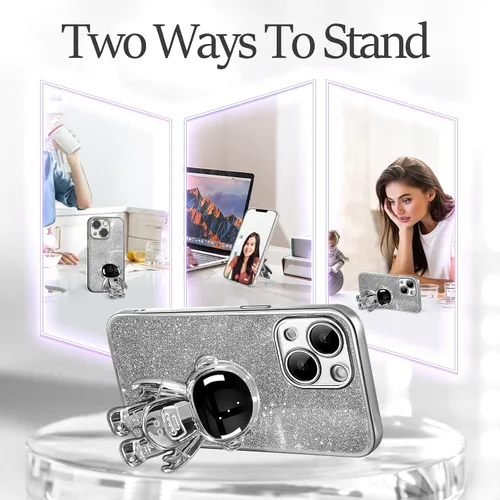 Miniatura 167 de Buleens Funda para iPhone 11 Pro Max Astronauta, Fundas Transparentes para iPhone 11 ProMax con Papel con Purpurina y Soporte de Astronauta, Mujeres