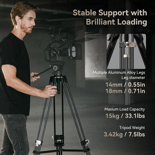Miniatura 3 de SMALLRIG AD-80 FreeBlazer Trípode de aluminio resistente de aleación, trípode de video de 71 pulgadas con adaptador de cuenco de 75mm, ajuste