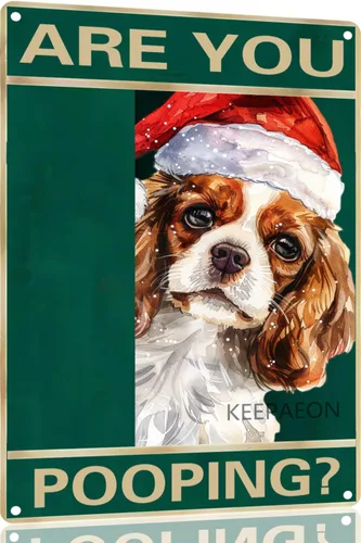 Miniatura 30 de Letrero de metal con texto en inglés "Beagle" Are You Pooping de 12 x 8 pulgadas, letrero de Navidad vintage, con sombrero de Papá Noel, divertido