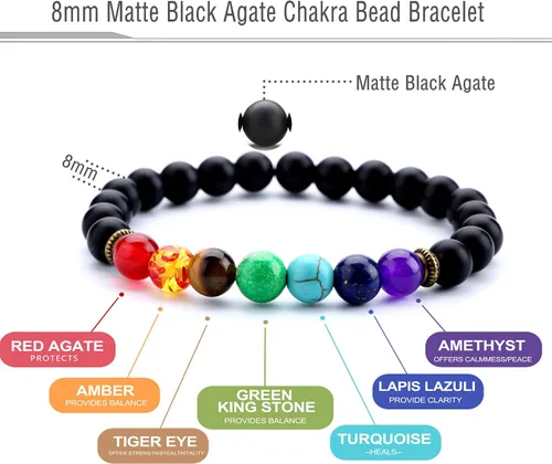 Miniatura 2 de Doitory - Pulsera difusora de aceites esenciales de 0.315in, piedra de lava y 7 chakras, para hombres y mujeres, pulsera elástica de cuentas de yoga