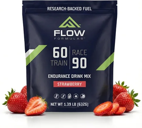 Flow Formulas Mezcla de bebida de resistencia de fresa, 30 porciones | Top 12 sin alérgenos, carbohidratos y electrolitos en polvo deportivo para