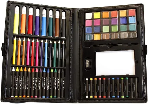 Juego de arte para niños de 100 piezas. 12 lápices de colores, 14 crayones, 8 marcadores, 24 pinturas de acuarela, 12 pasteles al óleo, almohadilla