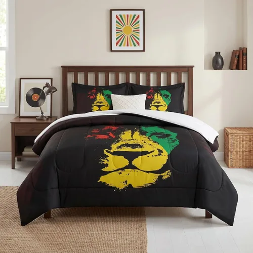 Pamnest Juego de edredón tamaño individual, León amarillo africano, suave, 2 piezas de ropa de cama para niños y adultos, juego de edredón Rasta