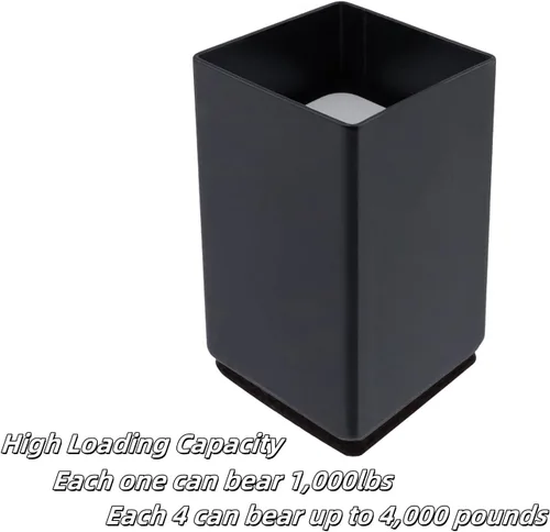 Miniatura 4 de Elevador cuadrado de acero para muebles, 4 piezas, color negro, altura de elevación de 1.97 a 2.75 pulgadas, se ajusta a patas de 1.5 pulgadas
