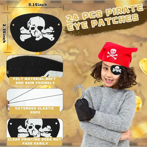 Miniatura 3 de Libima Juego de 24 accesorios para disfraz de pirata, parches de fieltro para los ojos y telescopios de plástico retráctiles para niños, recuerdos