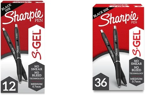 SHARPIE S-Gel, bolígrafos de gel, punta fina (0.020 in), bolígrafo de gel de tinta negra, 12 unidades y S-Gel, bolígrafos de gel, punta media (0.028