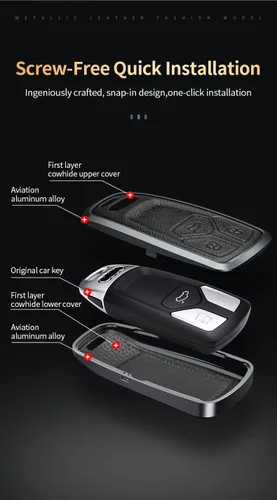 Miniatura 4 de Compatible con Audi Q3 Q8 Q7 Q5 A3 A4 A5 A6 A7 TT TTS S4 S5 RS4 RS5 Funda de cuero de metal para llavero inteligente