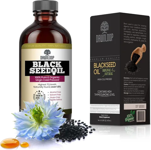 Miniatura 8 de DAWNLOOP Aceite de semilla negra orgánico prensado en frío, 100% puro de alta timoquinona Nigella Sativa, aceite de comino negro para apoyo