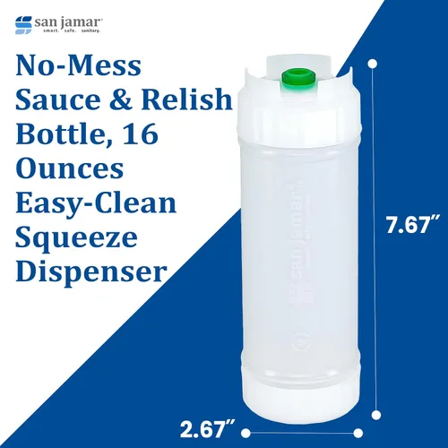 Miniatura 4 de San Jamar Ez Kleen - Botella de plástico para salsa con válvula pequeña para salsas finas y vinagretas, 16 onzas, blanco, natural/verde