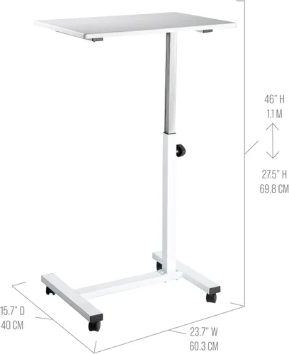 Miniatura 3 de Seville Classics - Carrito de escritorio para computadora portátil con tapa sólida, altura ajustable, móvil, mesa rodante ergonómica para oficina