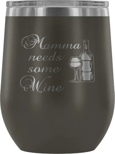Miniatura 6 de Con aislamiento vaso de vino con tapa – Mamma necesita algo de vino – 12 oz vasos de vino de acero inoxidable de vidrio – doble pared aislado al