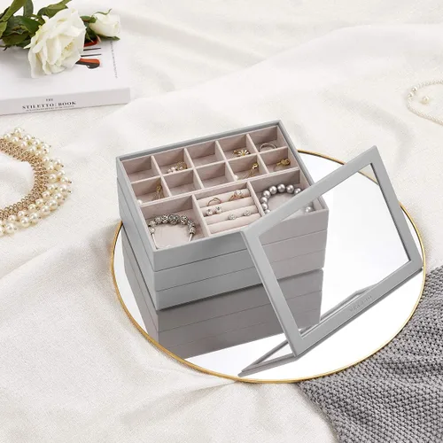 Miniatura 3 de Vlando - Bandeja organizadora de joyas apilable de gran capacidad organizador de cajones bandeja de exhibición caja para anillos aretes collares