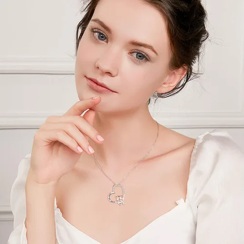 Miniatura 6 de YFN Collar de cerdo, regalo de joyería de plata de ley 925, lindo colgante de animal con corazón de circonita cúbica, collar para mujeres y niñas