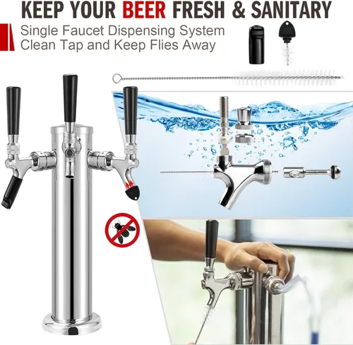 Miniatura 6 de Torre Kegerator de acero inoxidable de 3 grifos, torre de barril de cerveza de 3 pulgadas, torre de cerveza de barril de 3 pulgadas, torre de grifo