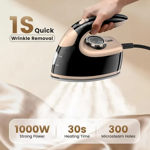 Miniatura 2 de MIYOKO Mini plancha de vapor para ropa, plancha pequeña portátil de 1000 W, con suela antiadherente, vapores de alta velocidad de 0.88 oz/min