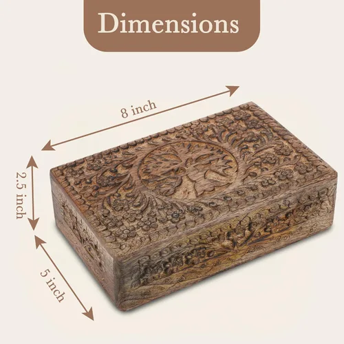 Miniatura 3 de Ajuny Caja de joyería de madera con tallas del árbol de la vida, estuche de viaje para bisutería, caja de almacenamiento hecha a mano, cofre