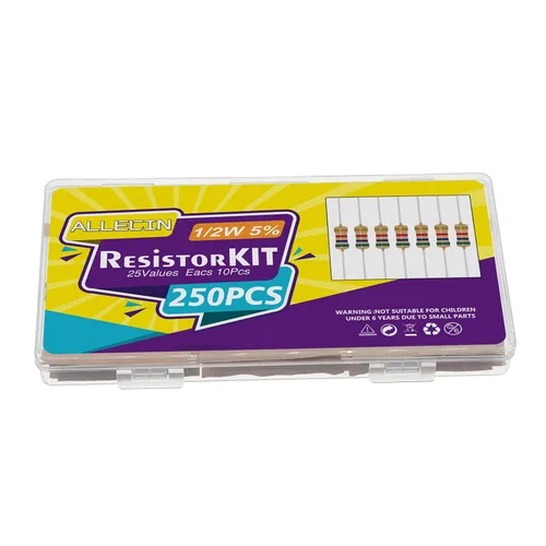 Miniatura 6 de Kit de resistencias de 25 valores 1/2W de Allecin, desde 1 ohmio hasta 1M ohmios, resistencias de película de carbono de 1/2 vatio 5%, surtido