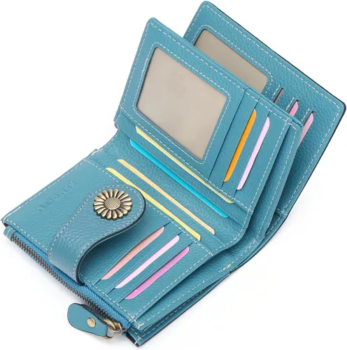 Miniatura 166 de SENDEFN - Billetera pequeña de piel auténtica para mujer, diseño plegable con ventana para tarjeta de identificación