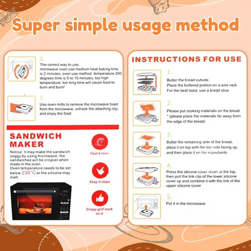 Miniatura 5 de Toastie - Máquina de sándwiches para microondas, antiadherente resistente al calor, bandeja de silicona conectada para microondas, apta