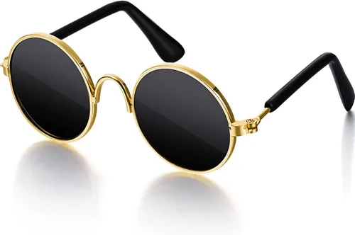 Miniatura 8 de Lentes de sol retro para mascotas, gafas de muñeca, gafas redondas clásicas para perro, gafas de metal para cachorros, disfraces hippie para gatos