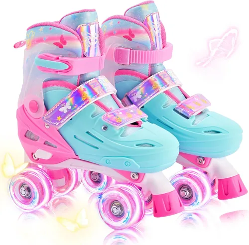 2PM SPORTS Patines de ruedas para niñas, niños y niños pequeños de 4 a 6, 5 a 8, 6 a 12, 8 a 12 años con ruedas iluminadas, patines ajustables para